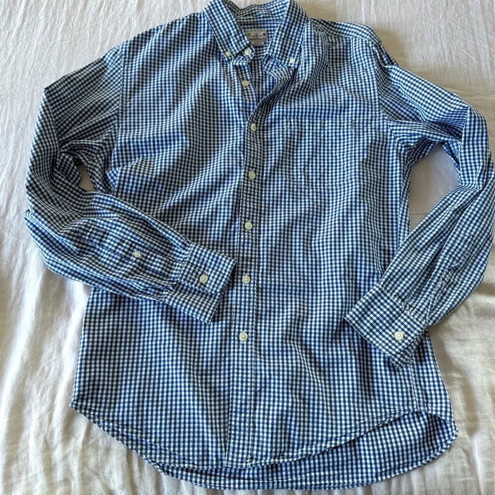 J. Crew Men’s Navy Gingham Cotton Tailored Fit Button Down, Medium